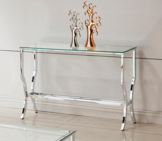 Saide - Saide Rectangular Sofa Table with Mirrored Shelf Chrome