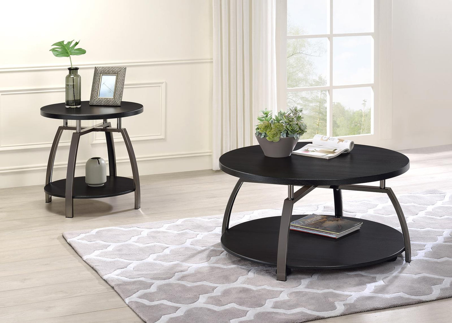 Dacre - Dacre Round Coffee Table Dark Grey and Black Nickel