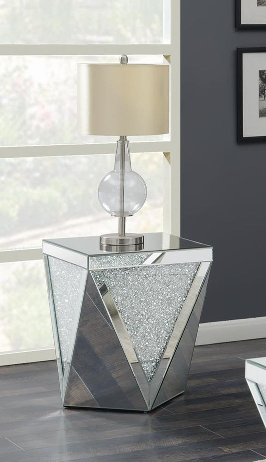 Gunilla - Gunilla Square End Table with Triangle Detailing Silver and Clear Mirror