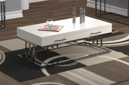Dalya - Dalya 2-drawer Rectangular Coffee Table Glossy White and Chrome