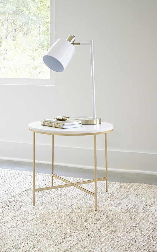 Ellison - Ellison Round X-cross End Table White and Gold