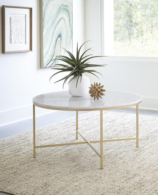 Ellison - Ellison Round X-cross Coffee Table White and Gold