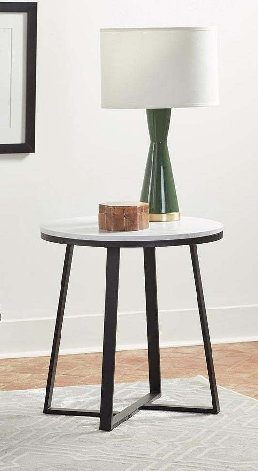Hugo - Hugo Metal Base Round End Table White and Matte Black