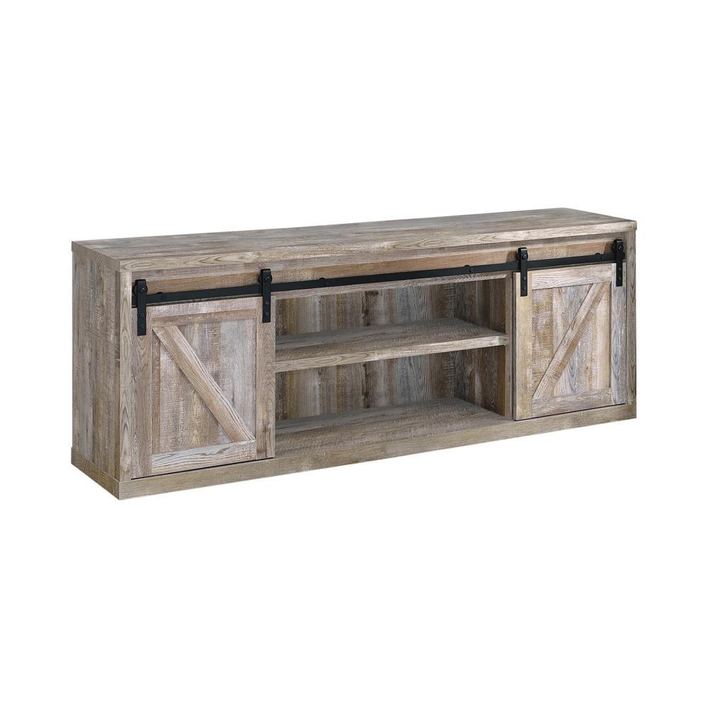 Brockton - Brockton 71-inch 3-shelf Sliding Doors TV Console Weathered Oak