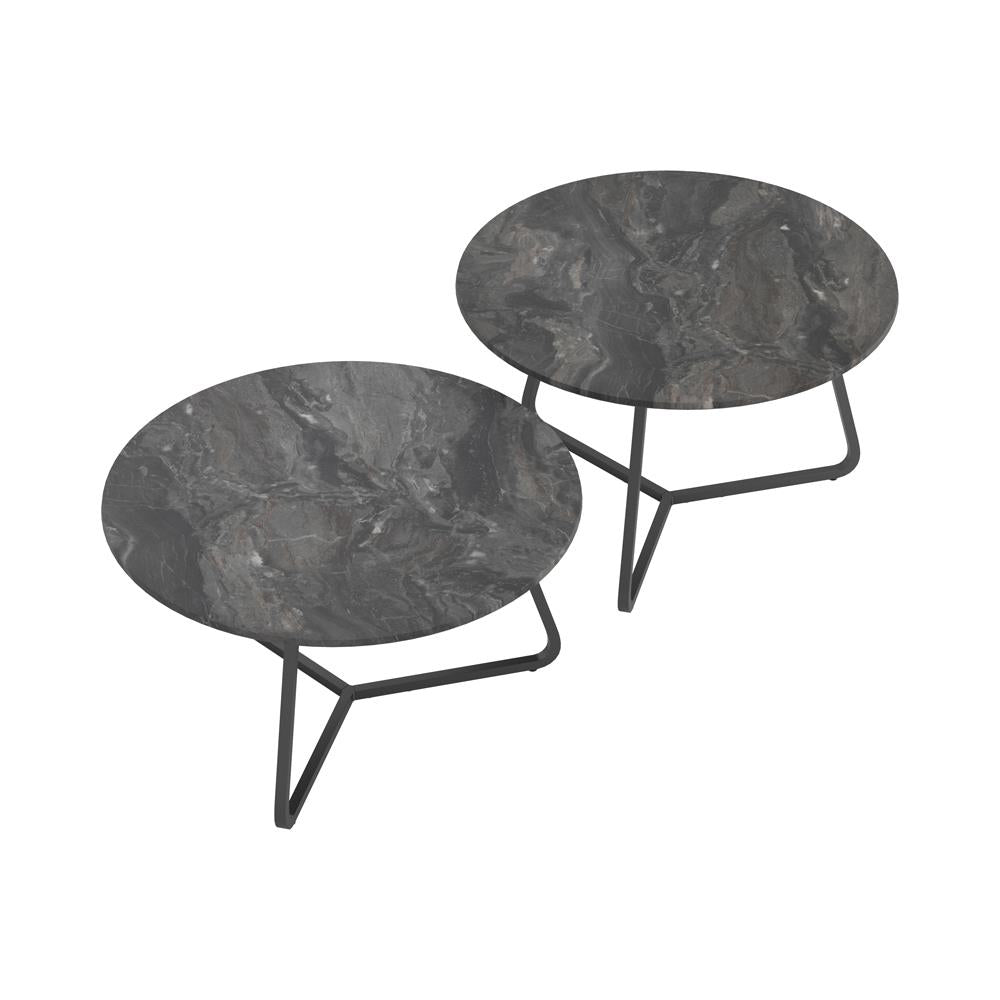 Lennox - Lennox 2-piece Round Coffee Table Set Faux Slate and Matte Black
