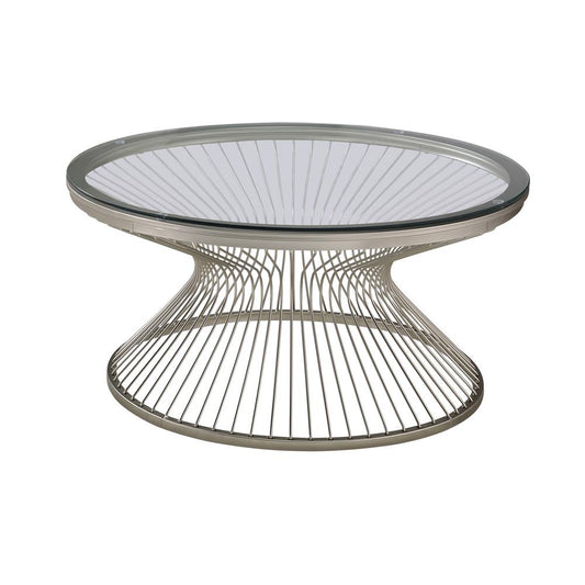 Mandy - Mandy Round Glass Top Coffee Table Satin Grey