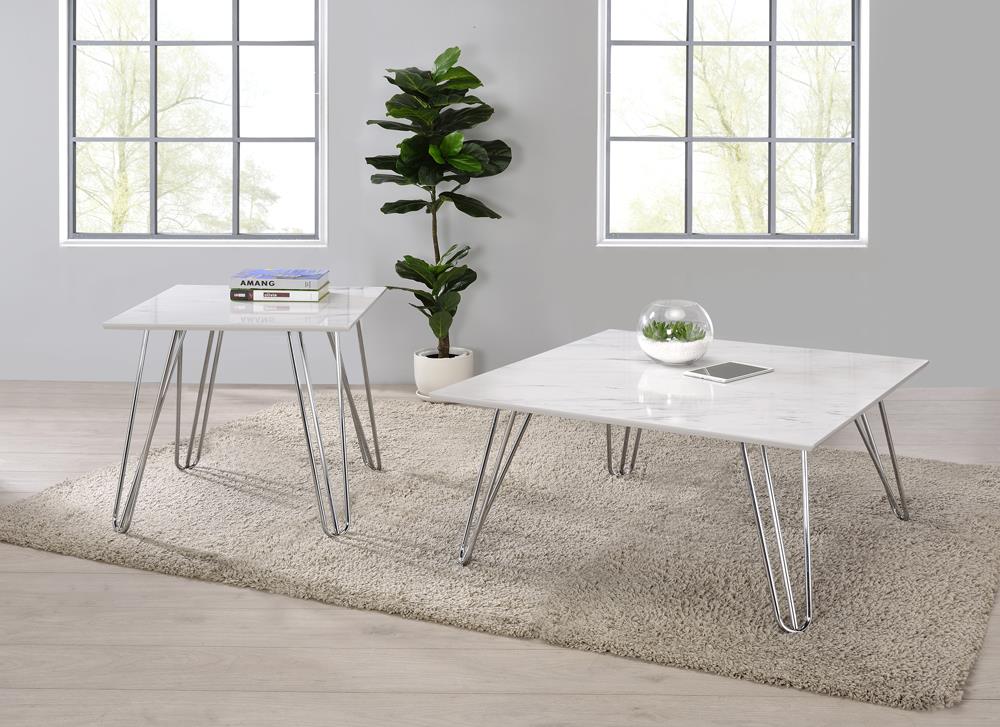 Harley - Harley Hairpin Leg Square End Table White and Chrome