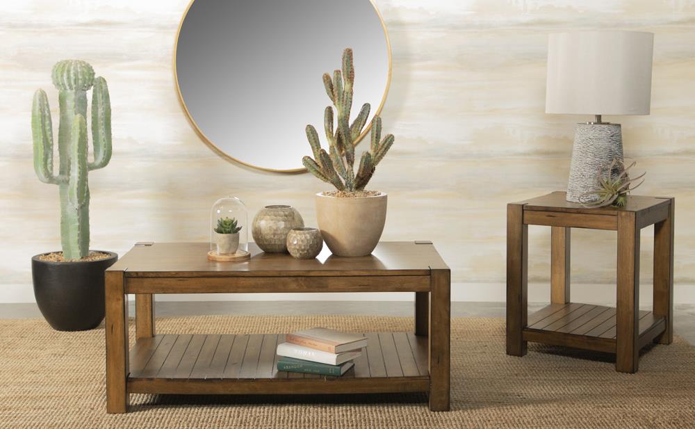 Isaiah - Rectangular End Table with Lower Shelf Rustic Brown