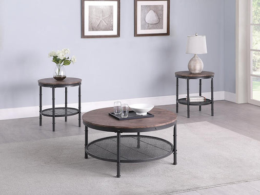 Emmanuel - 3-piece Round Occasional Set Weathered Brown and Black