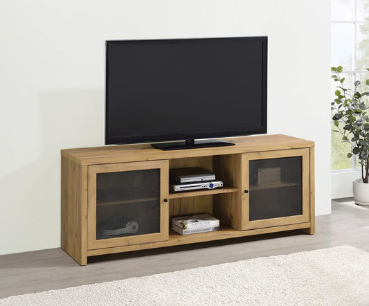 Bristol - Bristol Mesh Door Rectangular TV Console Golden Oak and Gunmetal