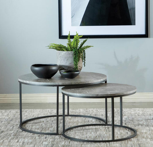 Lainey - Lainey Round 2-piece Nesting Coffee Table Grey and Gunmetal
