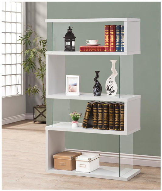 Emelle - Emelle 4-tier Bookcase White and Clear