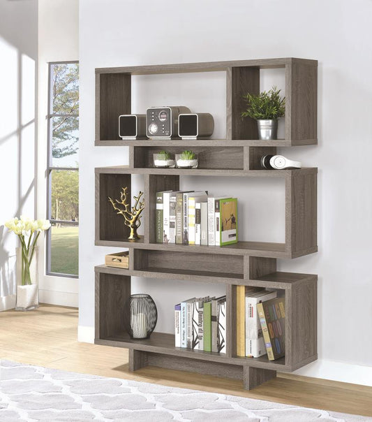 Reid - Reid 3-tier Geometric Bookcase Weathered Grey