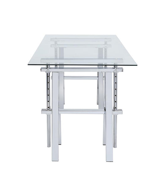 Statham - Statham Glass Top Adjustable Writing Desk Clear and Chrome