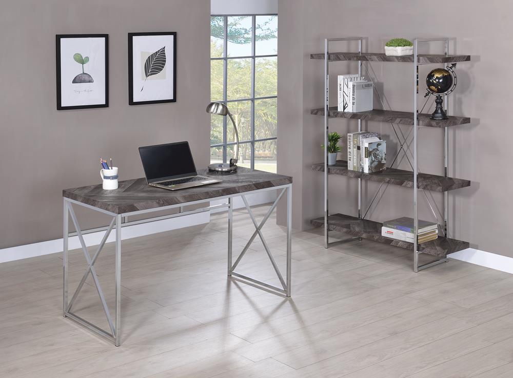 Grimma - Grimma 4-shelf Bookcase Rustic Grey Herringbone