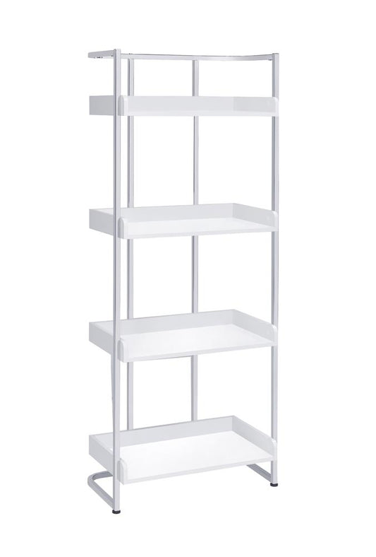 Ember - Ember 4-shelf Bookcase White High Gloss and Chrome