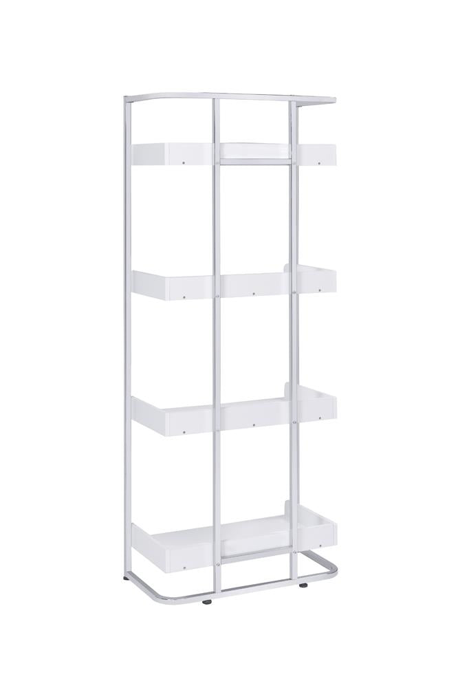 Ember - Ember 4-shelf Bookcase White High Gloss and Chrome