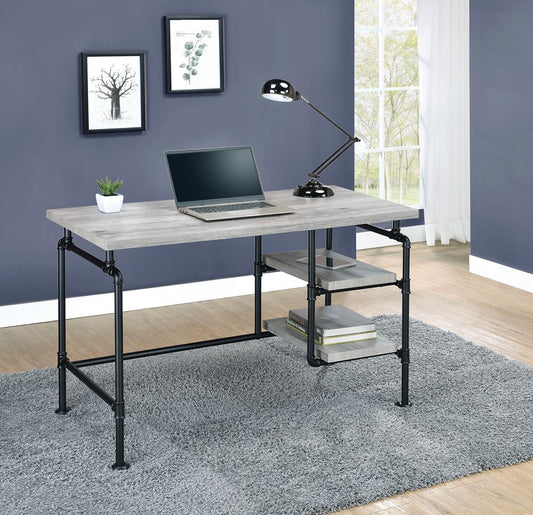Delray - Delray 2-tier Open Shelving Writing Desk Grey Driftwood and Black