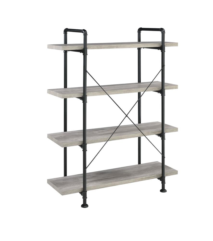 Delray - Delray 4-tier Open Shelving Bookcase Grey Driftwood and Black