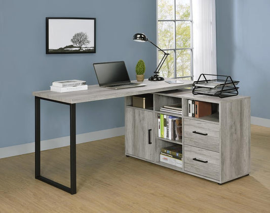 Hertford - Hertford L-shape Office Desk with Storage Grey Driftwood