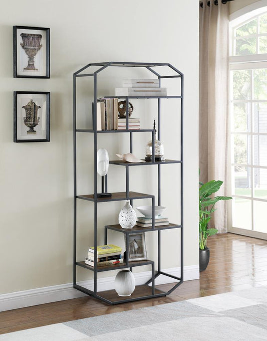 Leland - Leland 6-shelf Bookcase Rustic Brown and Dark Grey