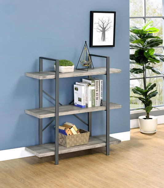 Cole - Cole 3-Shelf Bookcase Grey Driftwood and Gunmetal