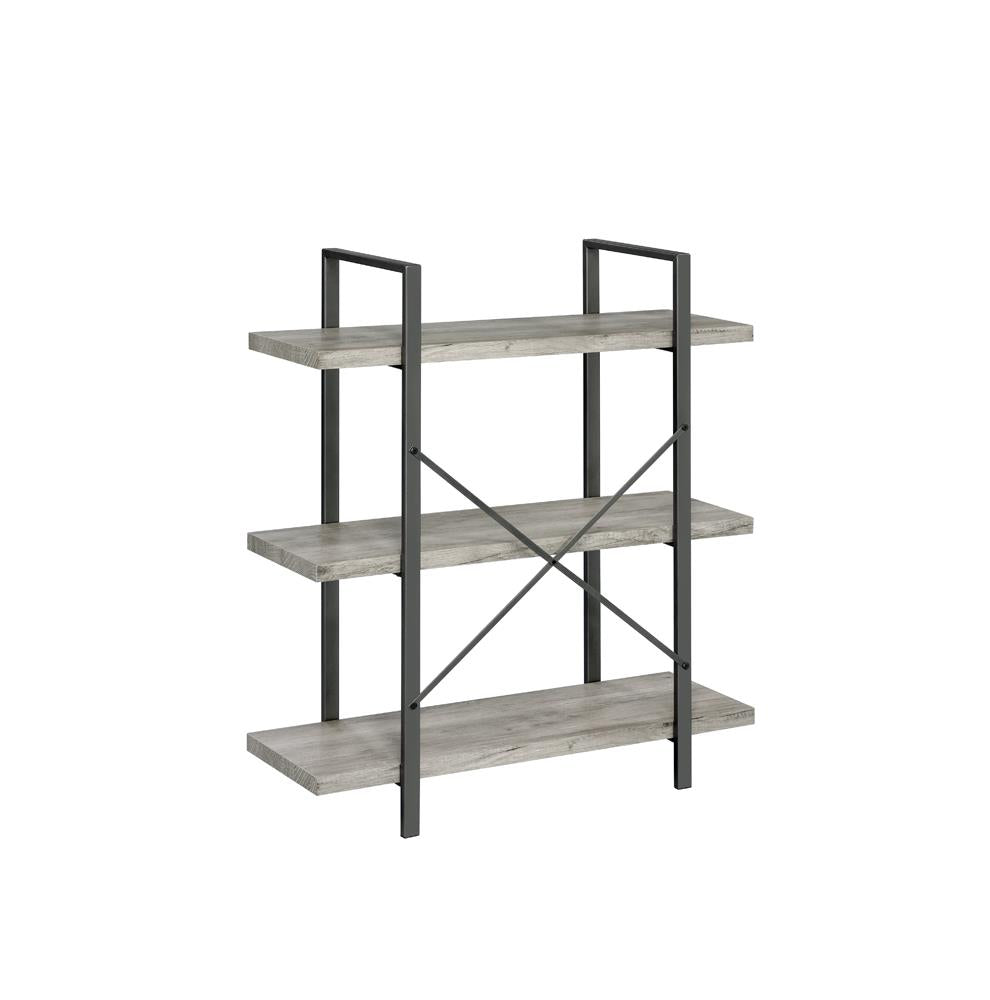 Cole - Cole 3-Shelf Bookcase Grey Driftwood and Gunmetal