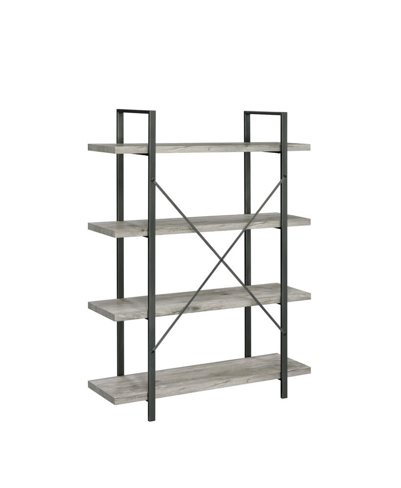 Cole - Cole 4-Shelf Bookcase Grey Driftwood and Gunmetal