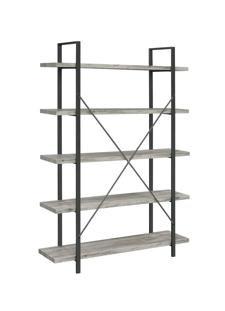 Cole - Cole 5-Shelf Bookcase Grey Driftwood and Gunmetal