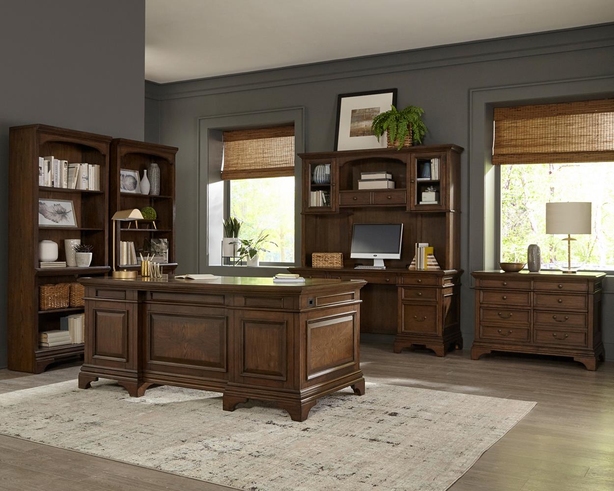 Hartshill - Hartshill Executive Desk with File Cabinets Burnished Oak
