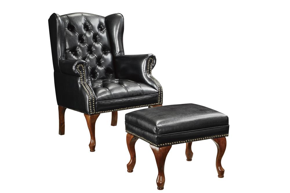 Roberts - Roberts Button Tufted Back Accent Chair with Ottoman Black and Espresso