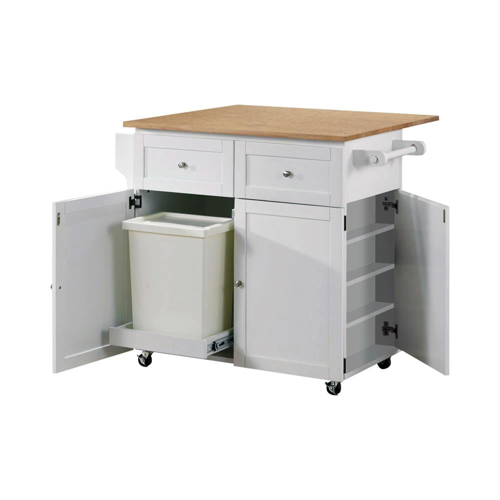 Jalen - Jalen 3-Door Kitchen Cart with Casters Natural Brown and White