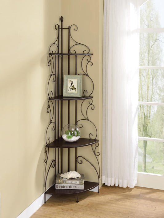Poppy - Poppy 4-shelf Corner Bookcase Cappuccino and Copper