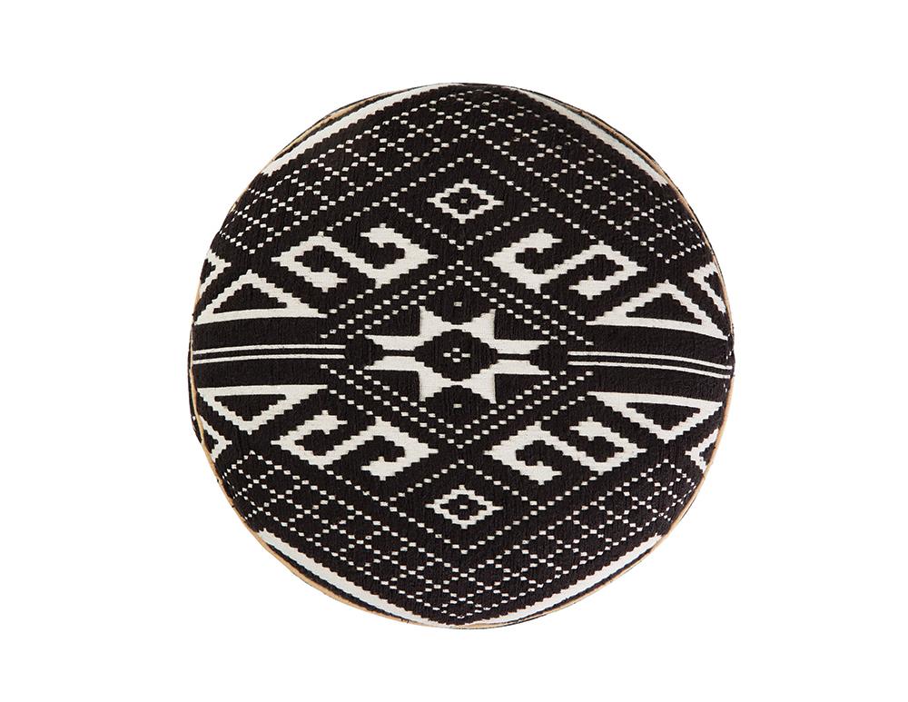 Camila - Camila Round Upholstered Ottoman Black and White
