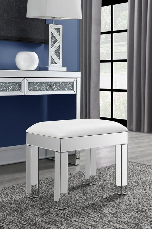 Roxie - Rectangular Upholstered Vanity Stool White and Mirror