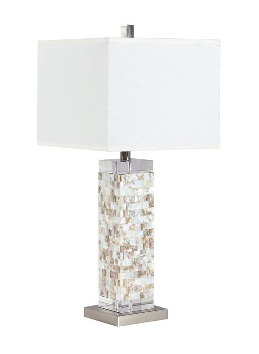 Capiz - Toga Square Shade Table Lamp with Crystal Base White and Silver
