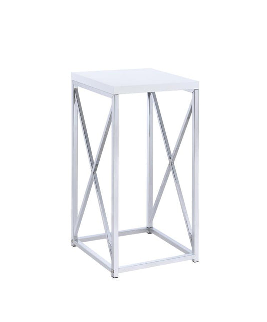 Edmund - Edmund Accent Table with X-cross Glossy White and Chrome