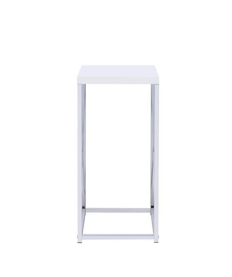 Edmund - Edmund Accent Table with X-cross Glossy White and Chrome