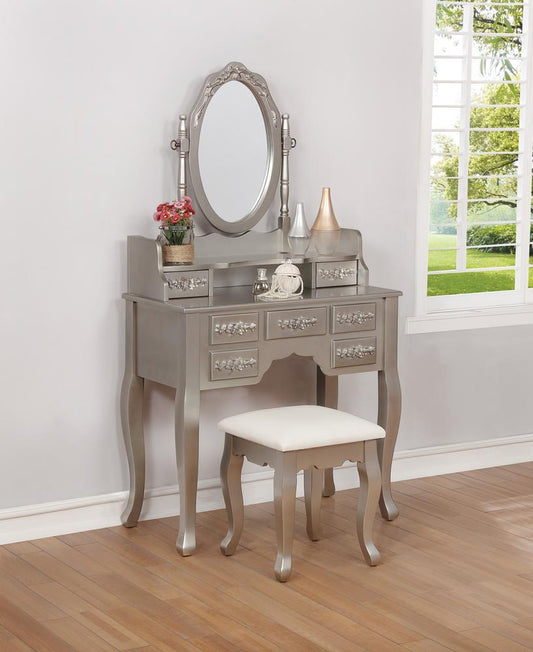 Sabrina - Sabrina 2-piece Vanity Set Metallic Silver and White