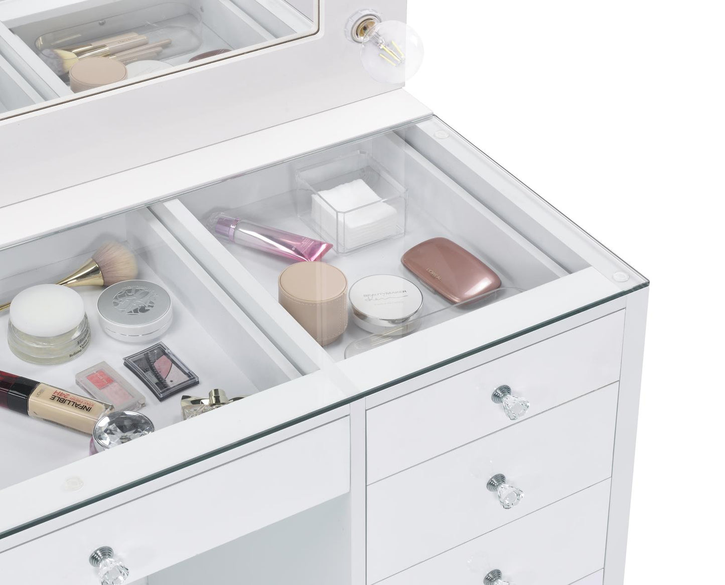 Percy - Percy 7-drawer Glass Top Vanity Desk with Lighting White