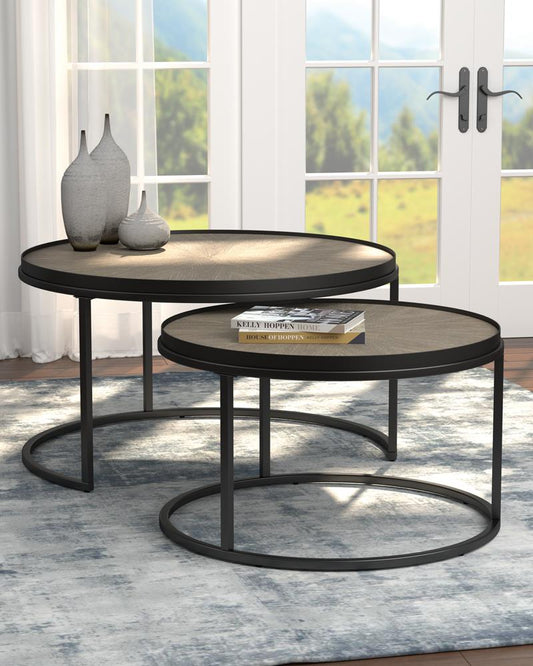 Rodrigo - Rodrigo 2-piece Round Nesting Tables Weathered Elm