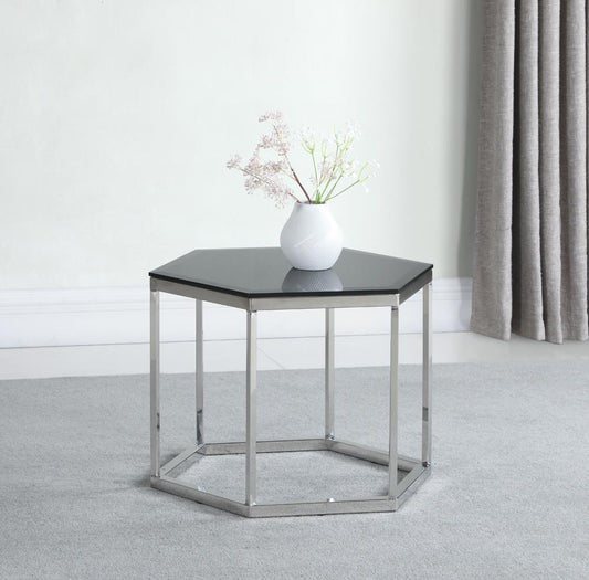 Darla - Hexagon Glass Top Accent Table Black and Silver