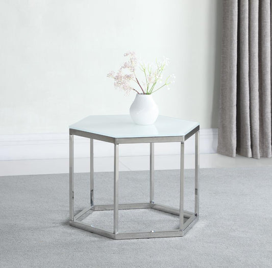 Darla - Hexagon Glass Top Accent Table White and Silver
