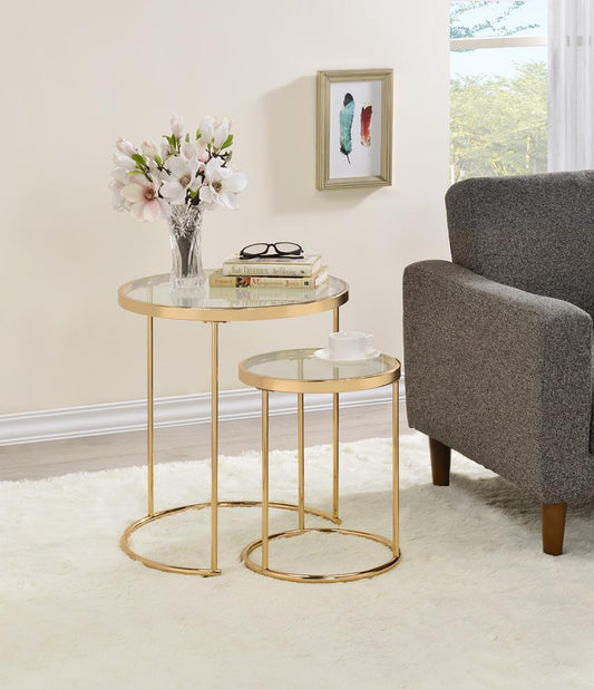 Maylin - Maylin 2-piece Round Glass Top Nesting Tables Gold