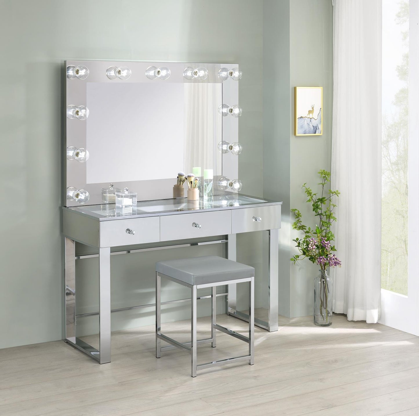 Umbridge - Umbridge 3-drawer Vanity with Lighting Chrome and White