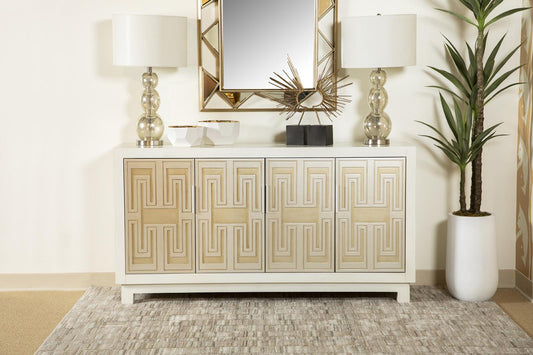 Voula - Voula Rectangular 4-door Accent Cabinet White and Gold