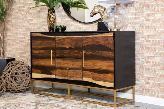 Zara - Zara 2-drawer Accent Cabinet Black Walnut and Gold