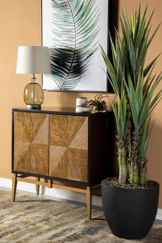 Zira - Zira Sunburst 2-door Accent Cabinet Brown and Antique Gold