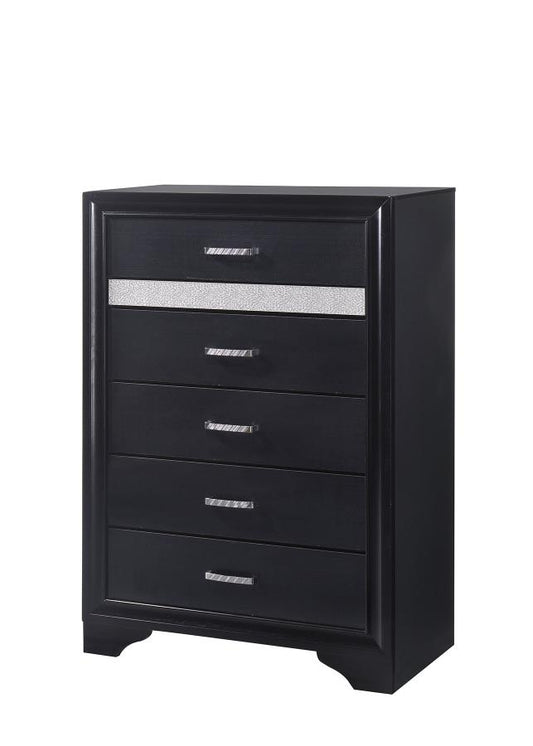 Miranda - Miranda 5-drawer Chest Black and Rhinestone