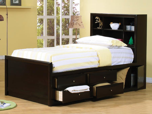 Phoenix - Phoenix Full Bookcase Bed with Underbed Storage Cappuccino